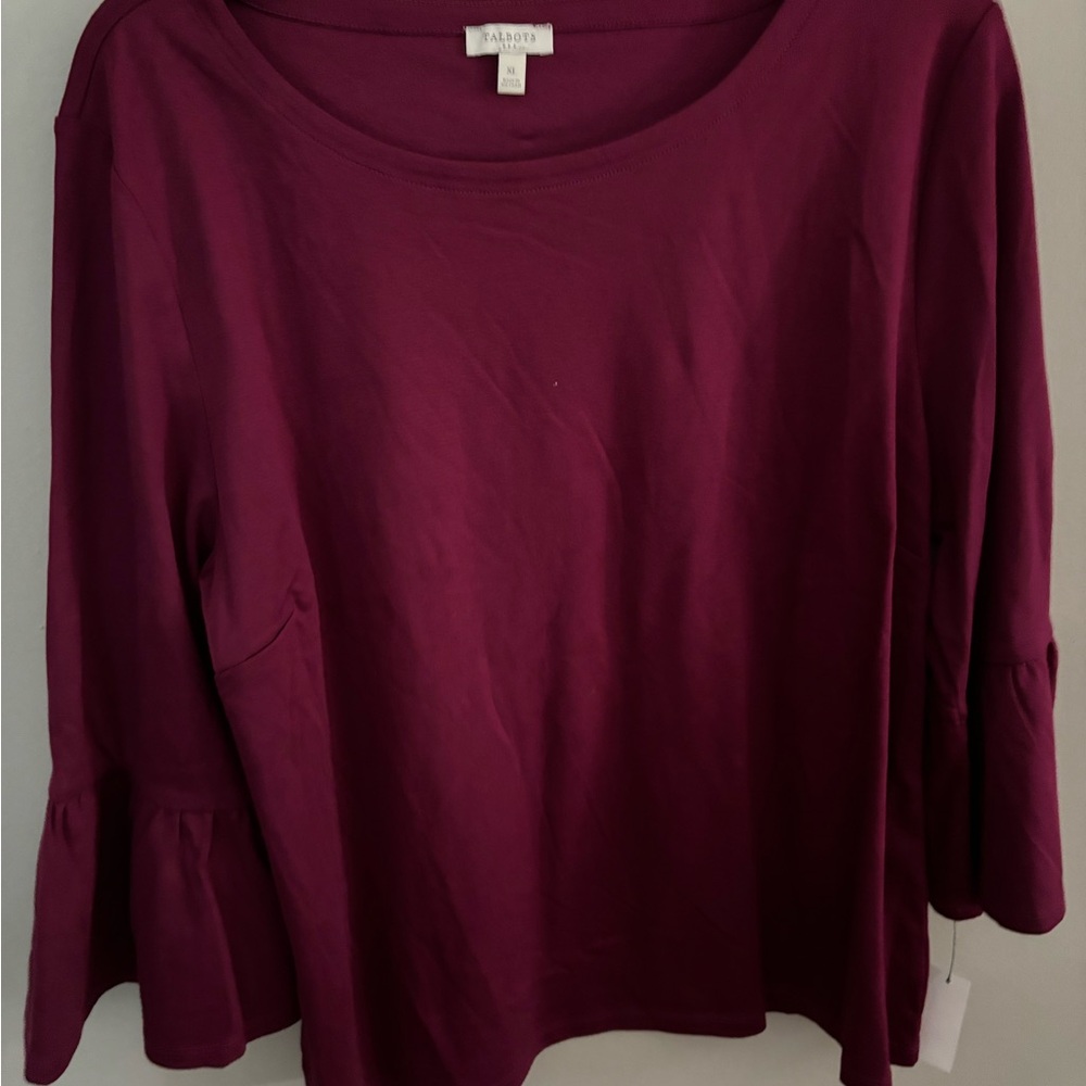 Talbots burgundy Bell Sleeve Blouse with Ruffled Style